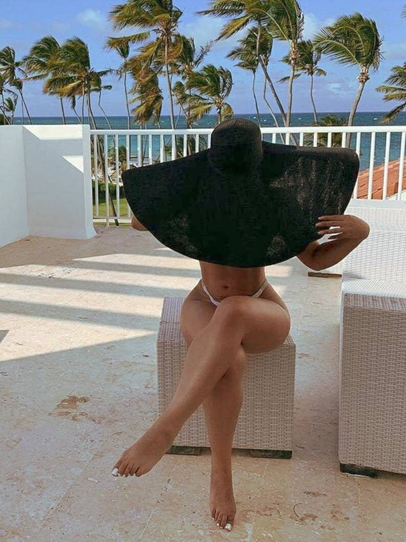 Black Oversized Straw Hat Large Sun Hat 