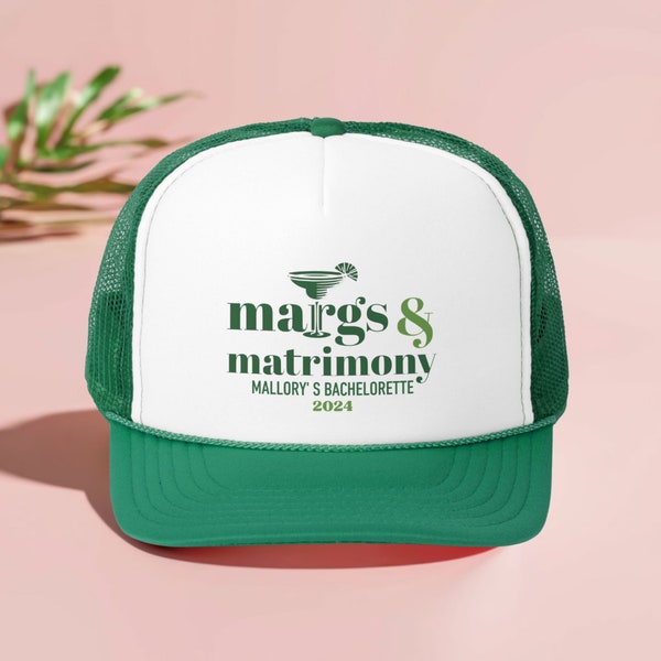 Margs And Matrimony Custom Bachelorette Trucker Hats, Beach Bachelorette Caps, Margaritas & Matrimony Hats, Personalized Bridesmaid Gifts