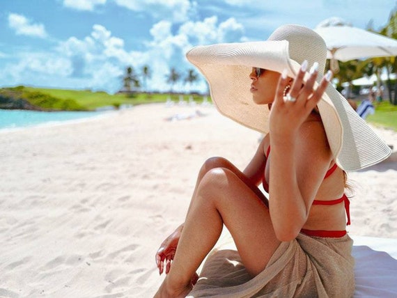 White Extra Large Brim Sun Hat Large 