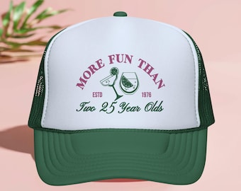 More Fun Than Two Twenty Five Year Olds Trucker Hat, 50th Birthday Social Club Hat, 50th Birthday Gifts For Women, Birthday Party Favor