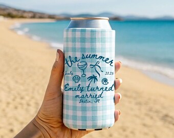The Summer I Turned Married Can Cooler, Coastal Bachelorette Custom Can Cooler, Beach Bach Party Favors, Reusable Can Holders, Bridal Party
