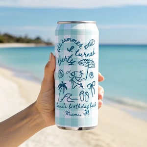 The Summer I Turned Thirty 30th Birthday Can Cooler, 30th Birthday Gift For Her, Custom Beach Birthday Party Favors, Reusable Can Holders