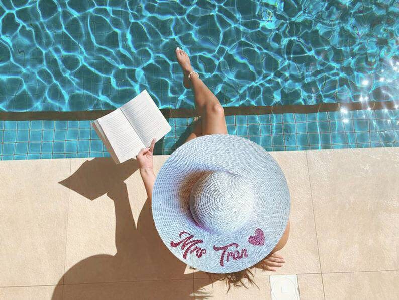 Bride Beach Hat Honeymoon Gift For Her Personalized Mrs Floppy Sun Hat