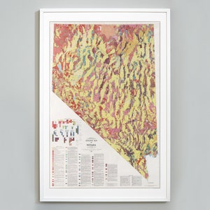 Geologie kaart van Nevada, Science Chart, Kaart Print, Gelogic Time Scale, Giclee Print, Museum Kwaliteit, Geologie Educatieve Grafiek