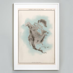 Mapa de alivio de América del Norte, Mapa atlas, 1912, Impresión de arte del mapa de calidad del museo