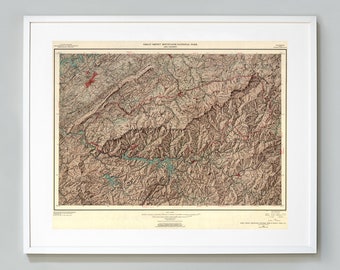 Great Smoky Mountains National Park Map Print, Tennessee and North Carolina National Parks, Museum Quality, Giclee Map Print