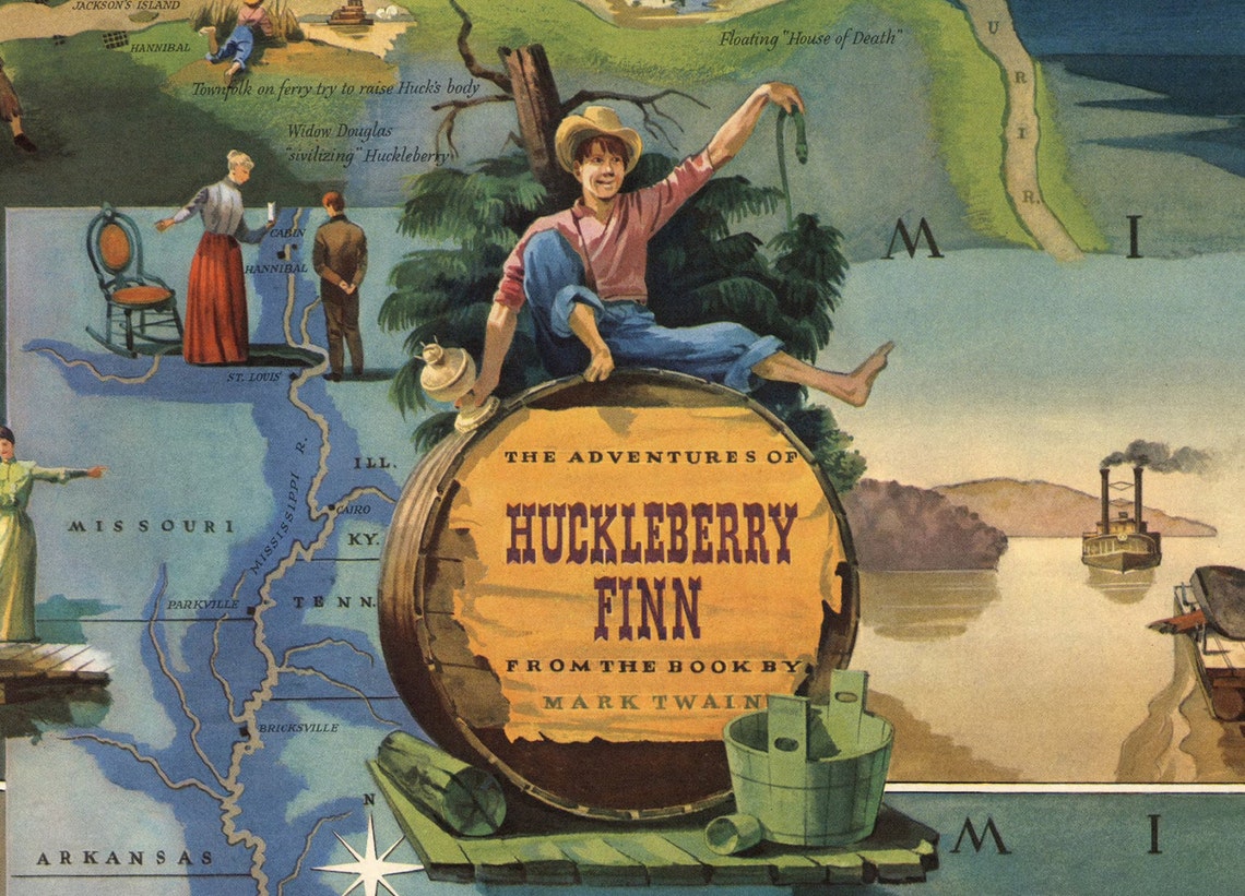 Huckleberry Finn Map Print the Adventures of Huckleberry Finn Etsy