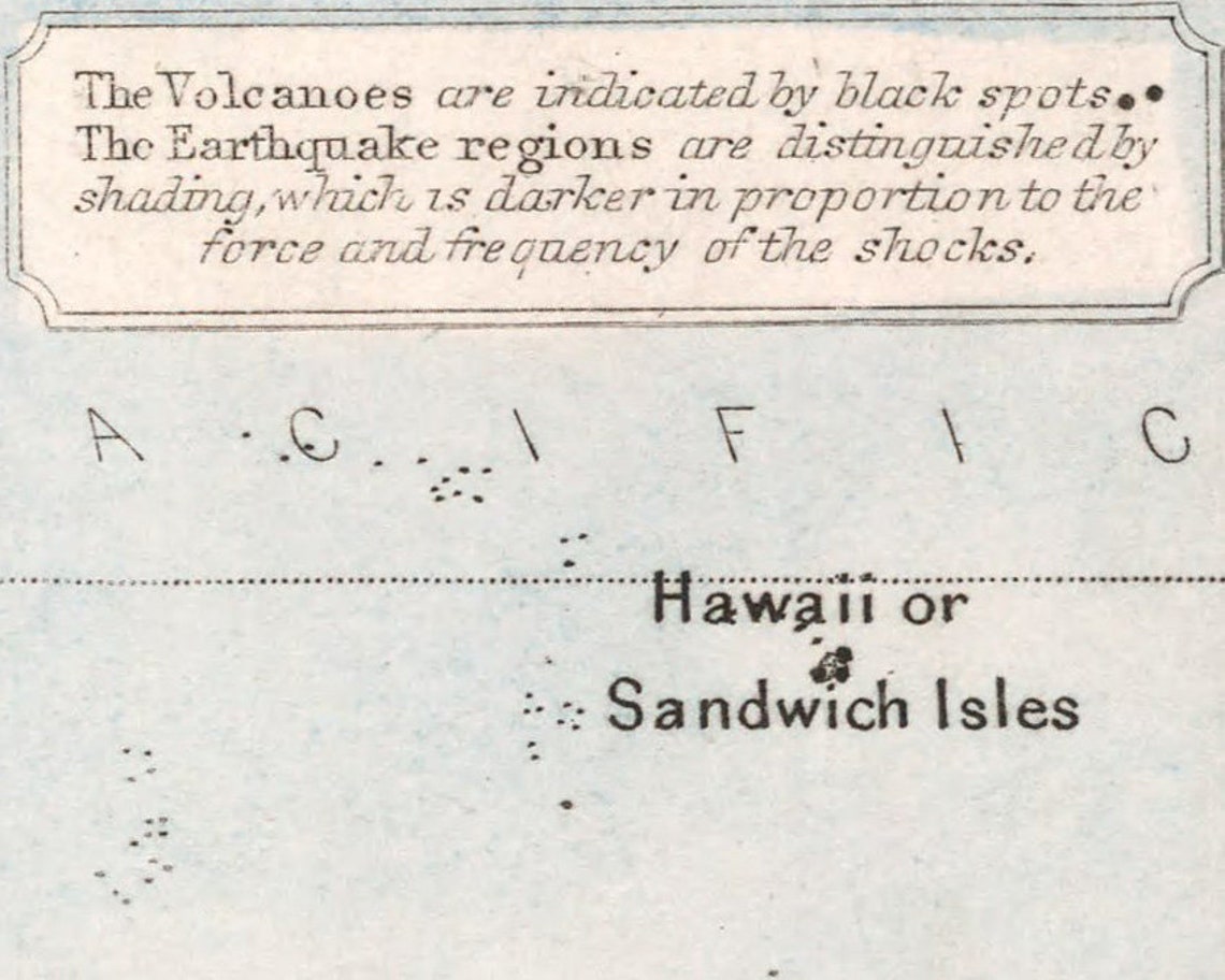 Volcanoes and Earthquakes Map Print Chart of Volcanoes of the | Etsy
