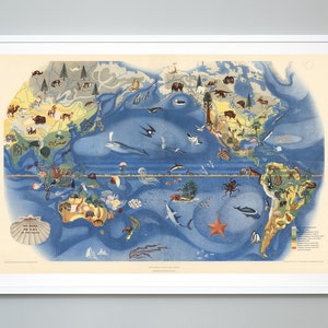 The Fauna and Flora of the Pacific Pictorial Map Print, Miguel Covarrubias, Pageant of the Pacific, 1940, Museum Quality Giclee Print