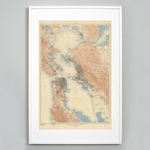 San Francisco Bay Topography Map Print, Bay Area California Map, Berkeley, Oakland, US Geological Survey, Museum Quality Map Art Print