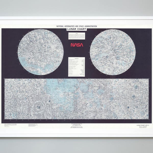 Moon Map Print, NASA Lunar Chart Moon Map,  Map Of Lunar Surface, Wall Art Print, Museum Quality