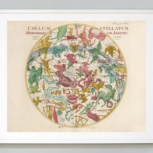 Celestial Star Chart Print, Celestial Hemispheres Chart, Stern Karte, Aires, Stier, Schütze, Museumsqualität, Giclee Kunstdruck