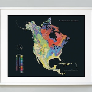 Nordamerika Geohydrische Landkarte, Gobelin der Zeit und Gelände, Geologie, Giclee Druck, Museumsqualität, Lehrkarte