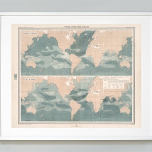 Wind over the Oceans Map Print, Atlas of Meteorology, World Map, Educational Chart, Museum Quality, Giclee Print