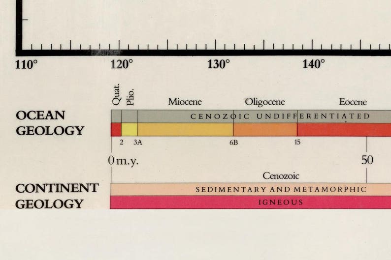 May include: A diagram showing the geological timeline of the Earth's ocean and continent. The timeline is divided into different geological periods, including the Quaternary, Pliocene, Miocene, Oligocene, and Eocene. The diagram also shows the different types of rocks found in each period, including Cenozoic Undifferentiated, Sedimentary and Metamorphic, and Igneous.