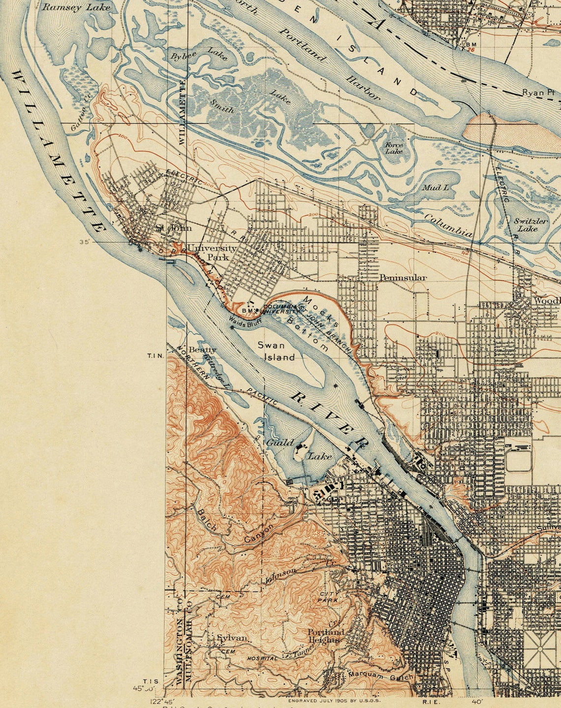 Portland Oregon Topography Map Print US Geological Survey - Etsy