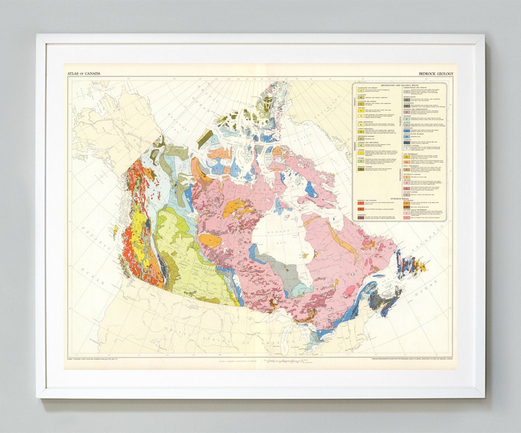 Canada Geology Map Print, Atlas of Canada, Bedrock Geology, Science Poster, Canadian Map, Giclee Print, Museum Quality