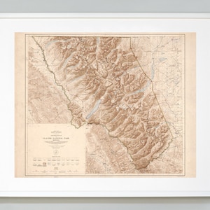 Mapa Parku Narodowego Glacier, Montana Geological Survey, jakość muzealna, wydruk artystyczny Giclee