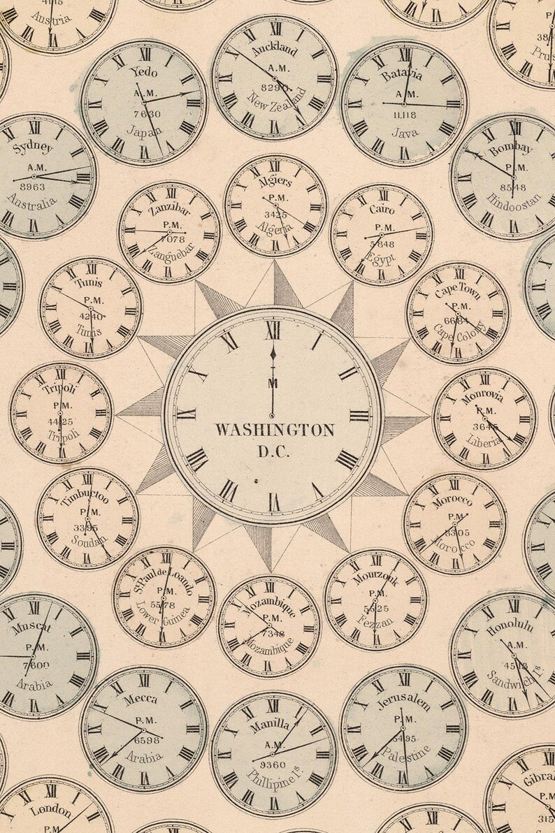 Time Table Print Indicating the Difference in Time Between | Etsy