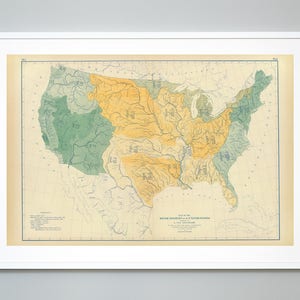 Sistemas fluviais dos Estados Unidos Impressão, 1874, Mapa vintage, qualidade de museu, Impressão giclée
