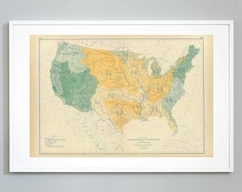 River Systems of the United States Print, 1874, Vintage Map, Museum quality, Giclee Print