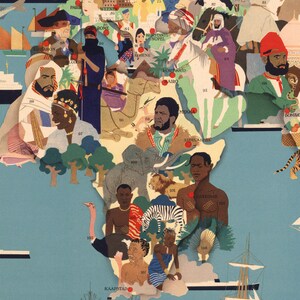 Pictorial Map of the World Print, People, Animals, and Countries of the ...