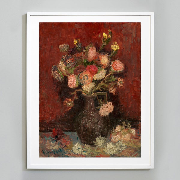 Van Gogh Print, Vase with Chinese Asters and Gladioli, Vincent Van Gogh, 1886, Wall Art, Museum Quality Giclee Art Print
