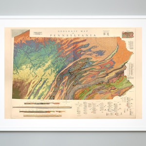 Geologische Karte von Pennsylvania Druck, Muster der Geologie, Giclée-Druck, Museum Qualität, Pädagogische Diagramm
