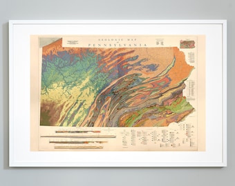 Geologic Map of Pennsylvania Print, Patterns of Geology, Giclee Print, Museum Quality, Educational Chart