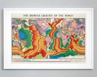 Bedrock Geology Of The World Map Print, Educational Science Chart, Museum Quality, Large Wall Art Home Decor