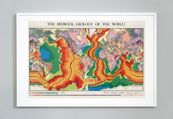 Bedrock Geology World Map Print: Educational Science Wall Art