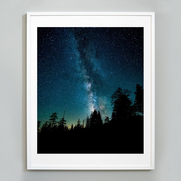 Milky Way Stars Print, Mountain Trees Night Sky, Constellations, Museum Quality Photo Art Print