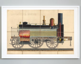 Train Print, Locomotive Engine Train Diagram Print, Steam Engine, Railroads, John Emslie,  Museum Quality Diagram Art Print