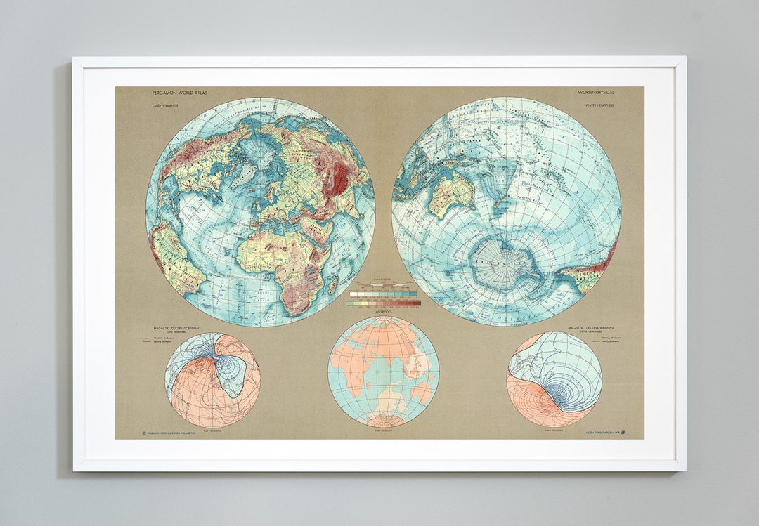World Map, Land and Water Hemispheres Centered on France and New