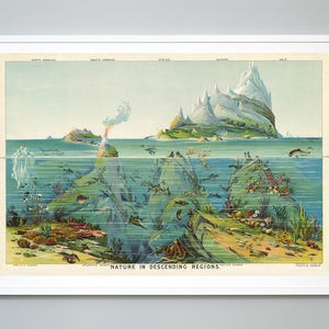 Educatieve grafiek print kaart - natuur in dalende regio's door Levi Walter Yaggy in 1893, Museum Quality Wall Art, Science Poster