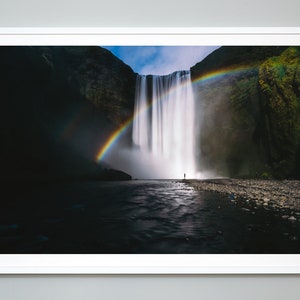 Iceland Waterfall Print , Skógafoss, Rainbow Falls, Fine Art Photography, Museum Quality Photo Print