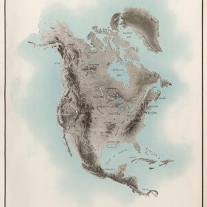 Relief Map of North America, Atlas Map, 1912, Museum Quality Map Art Print image 2