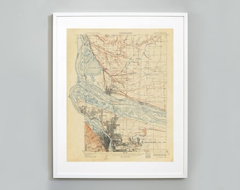Impresión del mapa topográfico de Portland, Oregón: arte giclée vintage de 1905