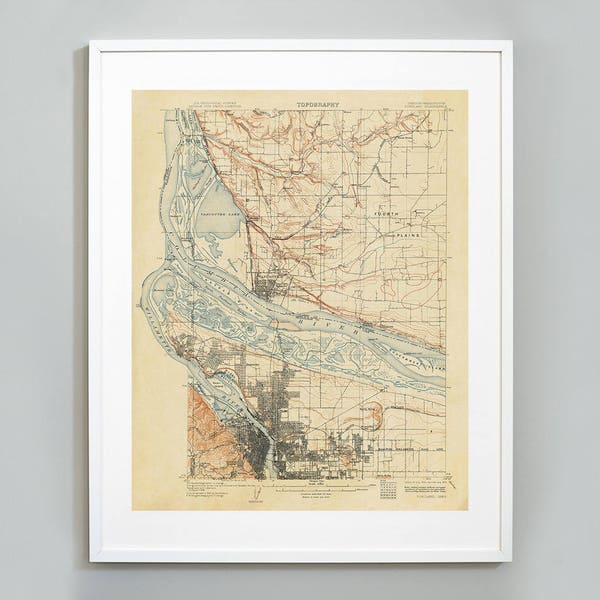 Portland Oregon Topography Map Print, US Geological Survey, Oregon Washington Map, 1905, Museum Quality Giclee Art Print