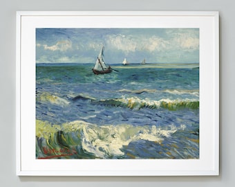 ゴッホの海の風景画：帆船の絵画複製 - Etsy 日本