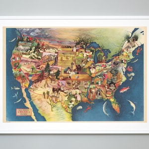 America, It&#39;s Soil, Pictorial Map of the Unites States Agriculture, Paul Sample&#39;s America, Farming Map, Land Use Map, 1946