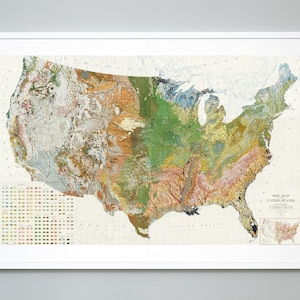 Bodenkarte der Vereinigten Staaten, Atlas der amerikanischen Landwirtschaft, 1931, Giclee Print, Museumsqualität, Geologie-Lehrtafel
