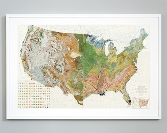 Soil Map of the United States, Atlas of American Agriculture, 1931, Giclee Print, Museum Quality, Geology Educational Chart