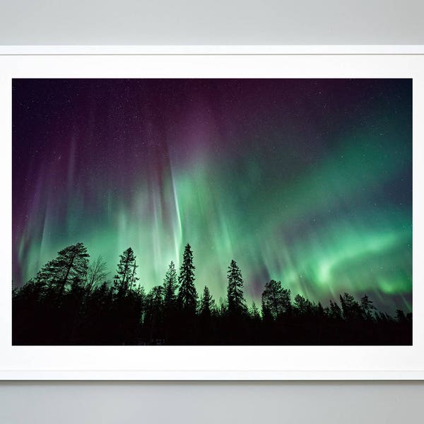Stampa artistica da parete Aurora Boreale, foto del cielo notturno dell'aurora boreale, colori della terra, qualità museale, decorazione da parete di grandi dimensioni per fotografia di paesaggio