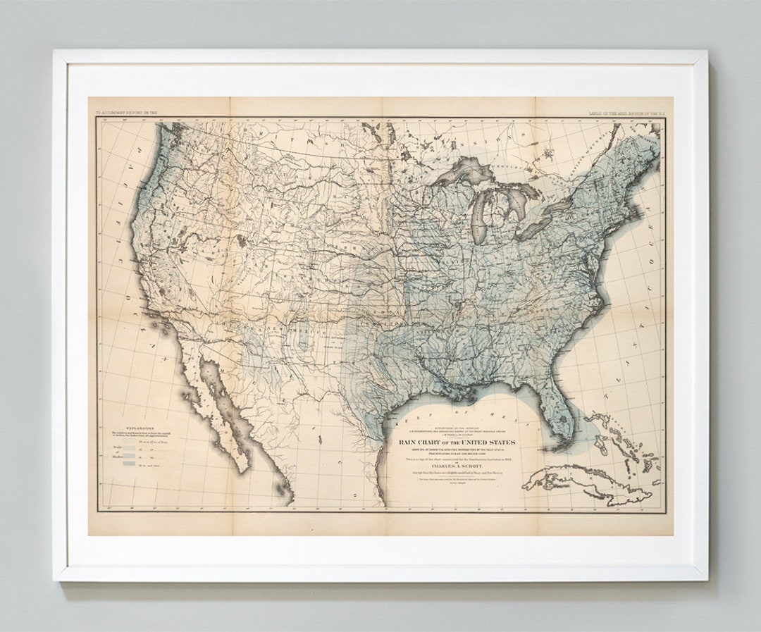 Rain Chart of the United States Map Print, U.S. Weather Map, John