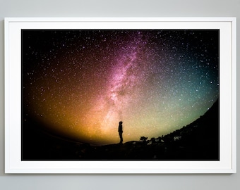 Impresión de estrellas del cielo nocturno, colores de la Vía Láctea, constelaciones, impresión fotográfica de calidad de museo