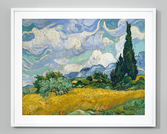 フィンセント・ファン・ゴッホ作品　『糸杉のある麦畑』　風景画　キャンバス　複製画 フィンセント・ファン・ゴッホ、糸杉のある麦畑のプリント、1889