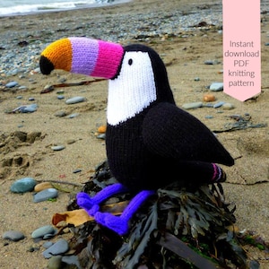 Graham the toucan knitting pattern PDF instant download knitted amigurumi toy / bird / animal / tropical / softie / intarsia image 1