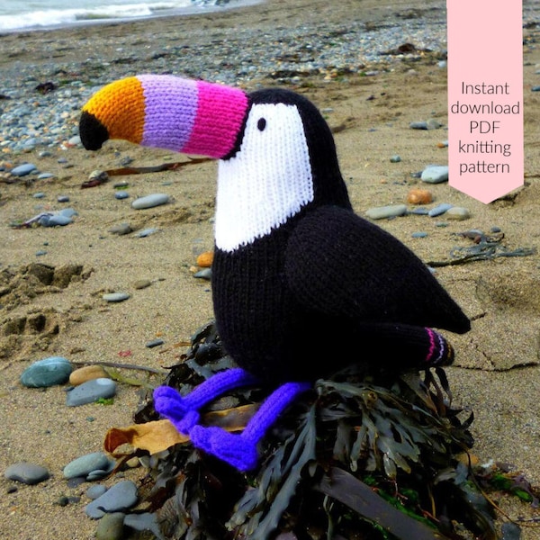 Graham the toucan knitting pattern PDF instant download (knitted amigurumi toy / bird / animal / tropical / softie / intarsia)