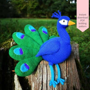 Norman the peacock knitting pattern PDF instant download knitted amigurumi toy / bird / softie / animal image 1